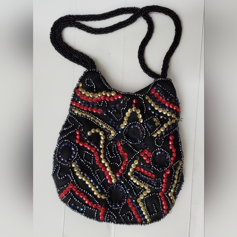 Linea Pelle Small Beaded Silk Party Purse**Beaded Double Handles**